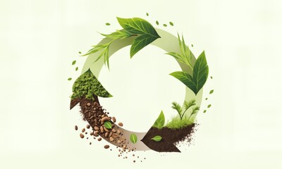 Circular illustration of organic waste transforming into renewable energy through decomposition process.