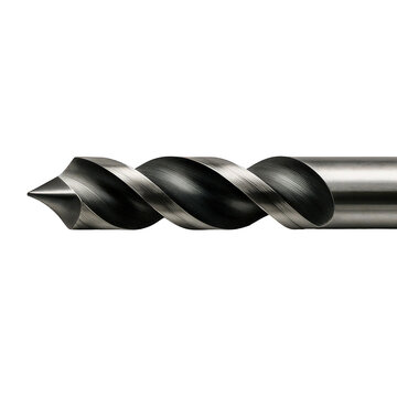 A close-up view of a sharp metal drill bit, highlighting its precision-engineered spiral flutes and cutting point.