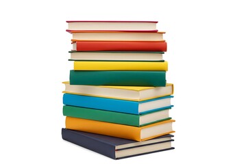 A stack of colorful books with different colors on the cover isolated on a white background