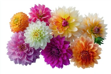 Vibrant dahlia flower heads isolated for design inspiration and floral decor in colorful arrangements for nature enthusiasts and floral designers