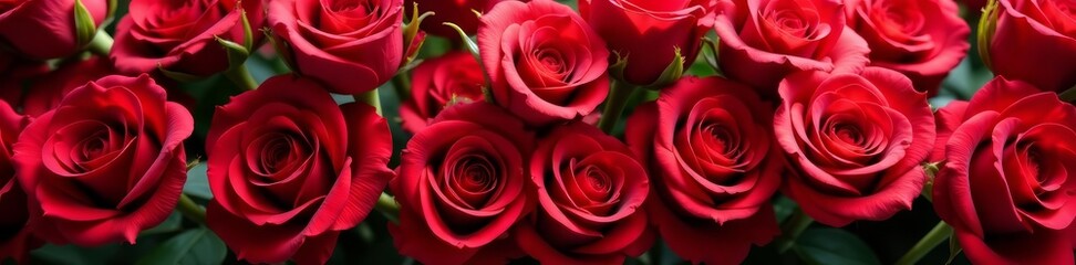 Obraz premium Beautifully arranged red rose blossoms creating a festive Valentine's Day scene, petals, blossoms, buds