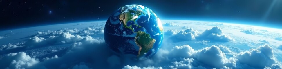 Obraz premium Blue and green earth planet with white clouds in space, clouds, globe, Earth