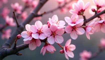 Obraz premium Delicate pink sakura blossoms, intricate branch pattern , sakura branch, floral, flower