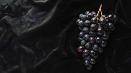 Dark grapes bunch on dark fabric background