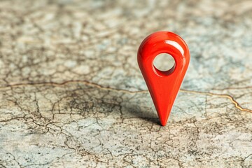 Red Location Marker Pin on Antique Vintage World Map Background