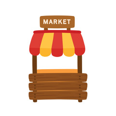 Wooden market stall for outdoor store icon cartoon vector illustration