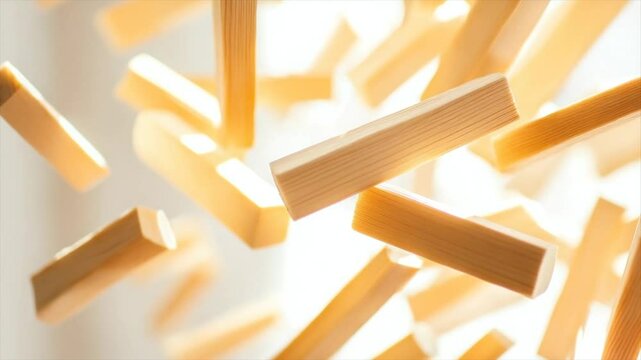 Wooden blocks in mid-air, light and airy