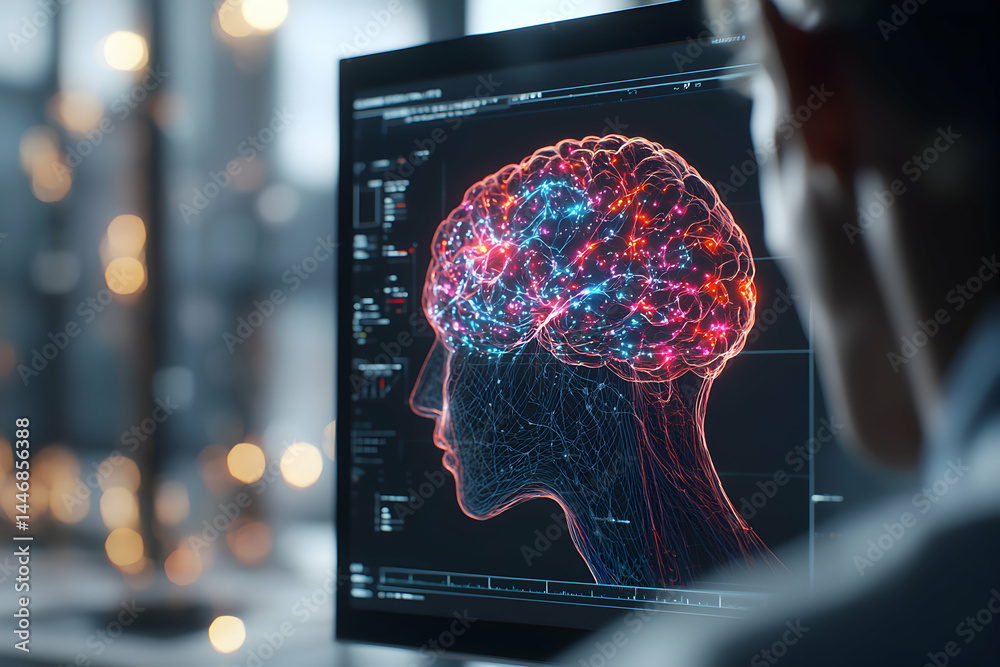 Poster image depicts a brain scan on a computer screen. suggests medical research or ai analysis possibly f