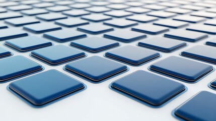 Glossy blue square tiles arranged in a geometric grid pattern on a smooth white surface.