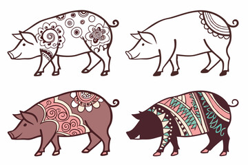set of Pig silhouette vector illustration