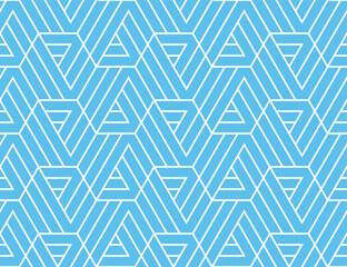 Abstract geometric pattern with stripes, lines. Seamless vector background. White and blue ornament. Simple lattice graphic design