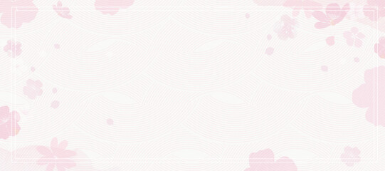Japanese line minimal background vector. Wallpaper design with cherry blossom flower and line wave pattern backdrop. Illustration for cover, banner, website, package, deco interior.
