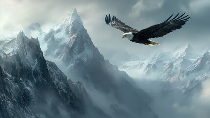 Fototapeta premium Eagle flying over mountain peaks