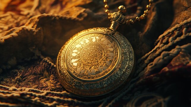 Antique gold pocket watch on fabric