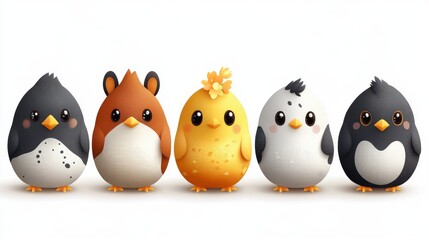 Obraz premium Five adorable, cartoonish creatures in a playful, row.
