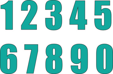 Green color numbers 0 to 9