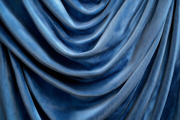 Fototapeta premium luxurious texture and drape of smooth blue velvet curtain