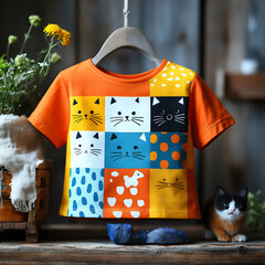 multi-patterned colorful cats kids t-shirt