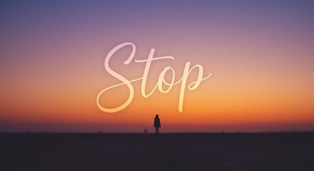 Person Walking at Dusk with Sky and Text Overlay