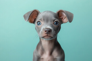 Fototapeta premium petite italian greyhound puppy on bright mint