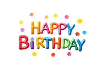 Happy Birthday Colorful 3D letters celebrate a joyous occasion against a black background with on transparent background