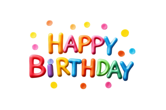 Happy Birthday Colorful 3D letters celebrate a joyous occasion against a black background with on transparent background