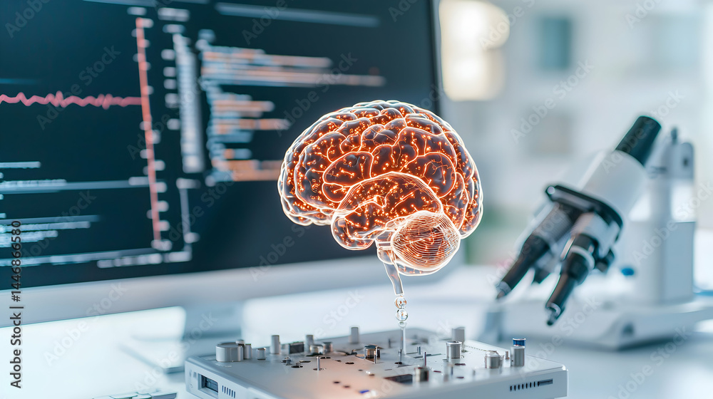 Poster image depicts a glowing brain and computer code. suitable for articles about ai neuroscience and tec