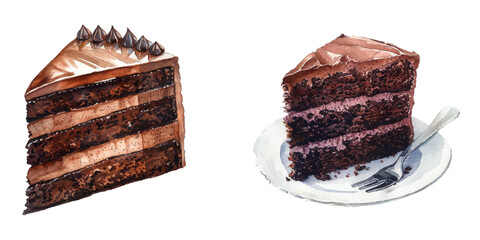 chocolate cake watercolor vector illustration