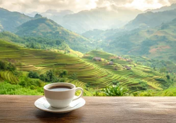 Canvas schilderij Rijstvelden Scenic coffee view of terraced rice fields  © fakii