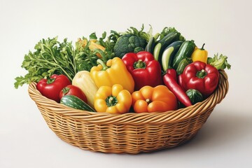 Detailed photorealistic vector of supermarket basket filled with farm-fresh vegetables, high clarity and vibrant colors