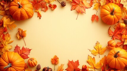 Autumnal Harvest: A Frame of Pumpkins and Fall Leaves