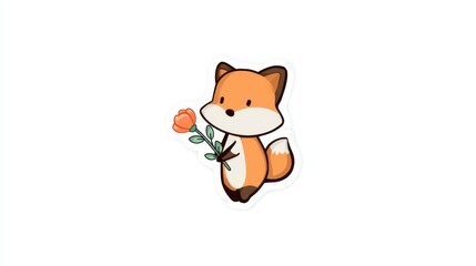 Cute Fox Character Holding Flower