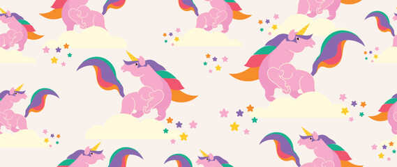 Cute unicorn seamless pattern background vector. 