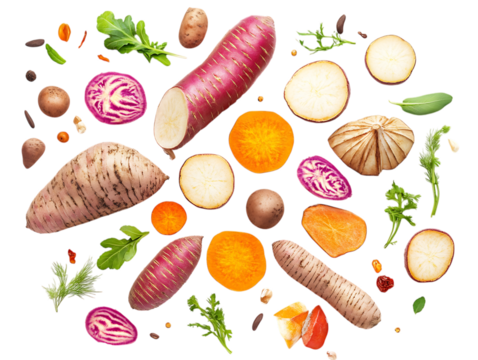 Organic tropical yam roots beautifully isolated and delicious