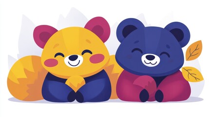 Adorable pixelated bear cubs cartoon vector art, featuring playful expressions and vivid colors, charming animal illustration perfect for children's content and cute designs