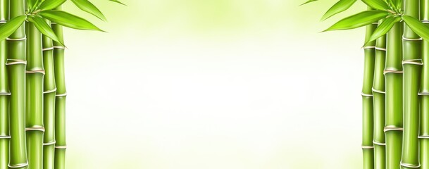 Naklejka premium Lush green bamboo stalks frame a soft, light background
