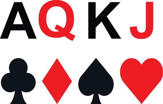A Q K J Playing Cards Icons. Playing Cards Suits and Ranks.
