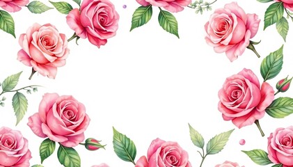 Delicate watercolor roses & leaves, repeating seamlessly , delicate, texture, botanical