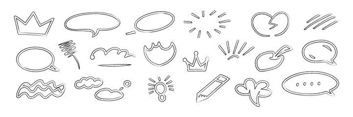 Hand drawn speech bubbles and doodle elements collection vector set for design