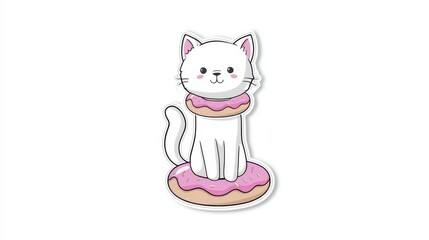 Cute Cat with Donut Design Illustration