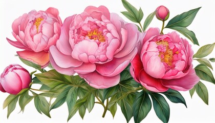 Flower illustration, pink peony on a white background. watercolor Bouquets with peonies, gr