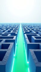 A maze with multiple exits, one path leading to safety, representing risk mitigation and decision-making with copy space.