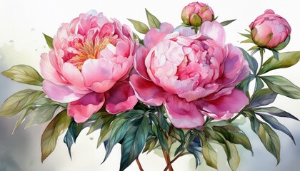 Flower illustration, pink peony on a white background. watercolor Bouquets with peonies, gr