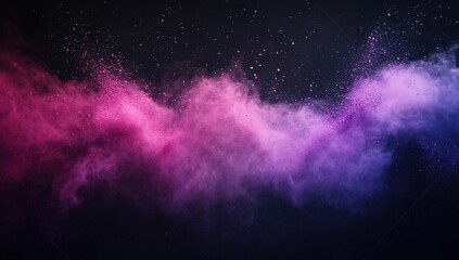 Abstract pink, purple, and blue powder cloud on black background