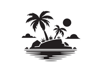 Tropical island silhouette Vector isolated on white background