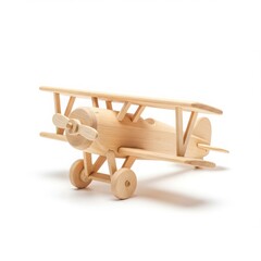 Wooden toy airplane isolated on transparent background