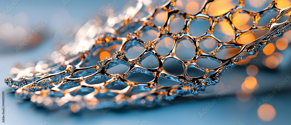 Fototapete An abstract macro of a metallic cellular structure. It suggests advanced materials or biological processes. Perfect for science art or conceptual designs.