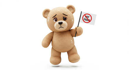 Obraz premium Teddy bear holding not touch sign on white background