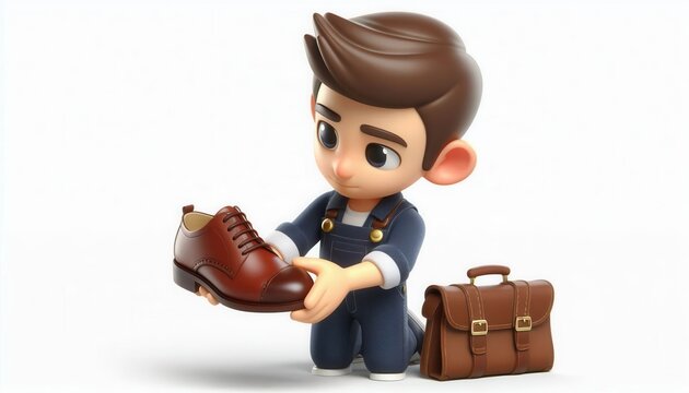 Shoe repair demonstration by a young artisan studio environment animated character 3d art