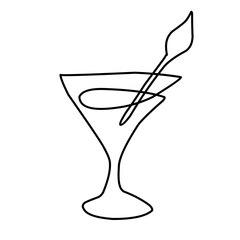 Cocktail drink vector icon in continuous line art drawing style.
